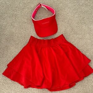Lululemon Athletica Red Skirt and Visor Set